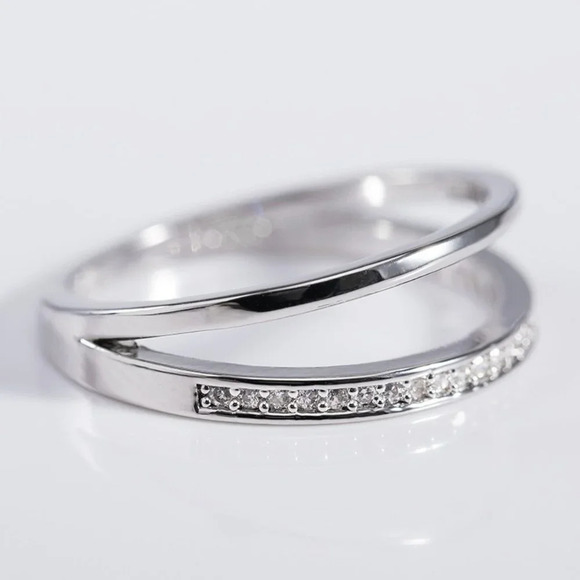 Dainty Zircon Micro Pave Double Layer Silver Ring for Women, VIP120